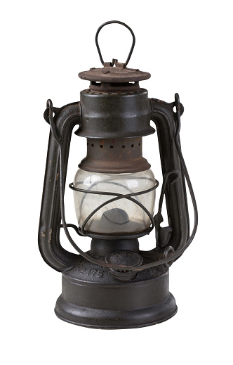 Classic retro fire lantern , Vintage old lantern lighting in the dark forest