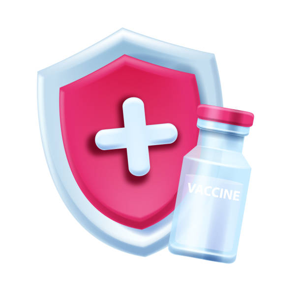 istock 3D vaccine shield icon, medical antimicrobe injection pharmacy logo, vector glass vial clipart. 1465958311