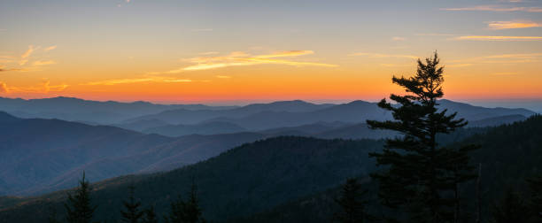 tramonto autunnale al clingmans dome del parco nazionale di smoky mountain - tennessee great smoky mountains great smoky mountains national park north carolina foto e immagini stock