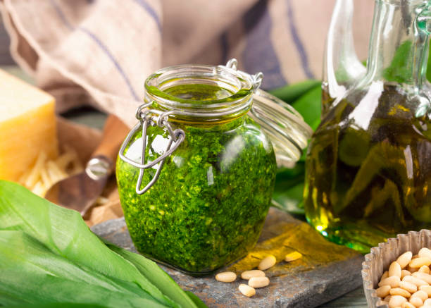 Homemade wild garlic pesto