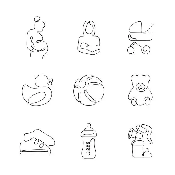 Vector illustration of Maternity and baby goods artistic style continuous line icons