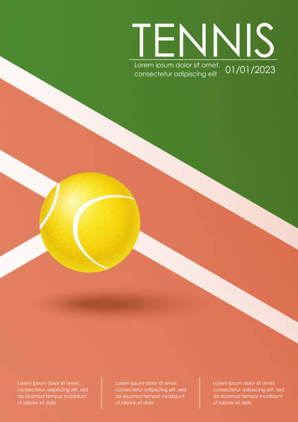 ilustraciones, imágenes clip art, dibujos animados e iconos de stock de cartel del campeonato de tenis y torneo. ilustración para competición deportiva, campeonato de tenis sobre césped. bola en línea. cancha de tenis y pelota. equipamiento deportivo. ilustración vertical para tarjeta, cubierta - tennis court tennis net indoors