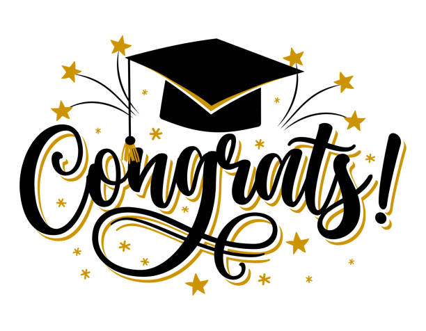 Art & Illustration Congratulations Graduates Class of 2023 - Typography. blck text isolated white background. Vector illustration of a graduating class of 2023. graphics elements for t-shirts, and the idea for the sign graduation stock illustrations