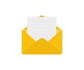 istock Open envelope with a document. New letter icon. Opened envelope with note paper. Document enclosed in an envelope. Delivery of correspondence or office documents vector design and illustration. 1465984975