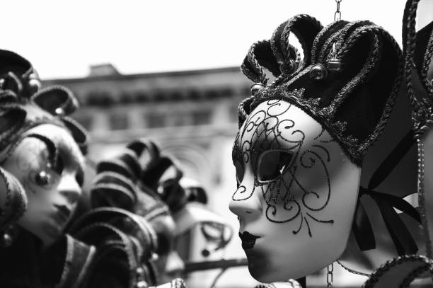 istock Masks talk. Carnival in Venice. Black white 1465987581
