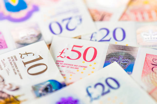 Collection of British banknotes British ten, twenty and fifty pound banknotes. british currency stock pictures, royalty-free photos & images