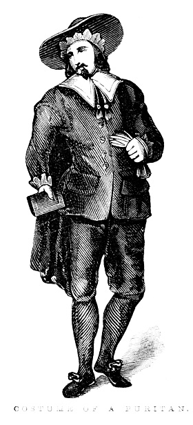 A English male Puritan in authentic historical clothing. Woodcut published 1846. Original edition is from my own archives. Copyright has expired and is in Public Domain.