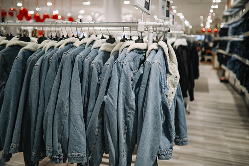 Denim clothing in a store.