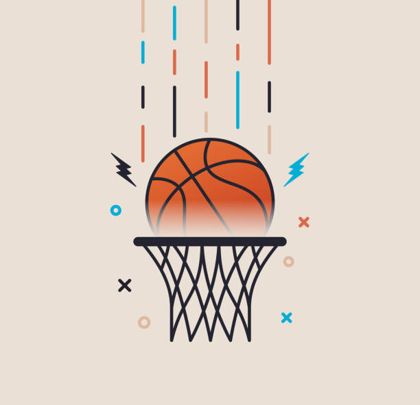 농구 득점 현대 디자인 - basketball basketball player slam dunk making a basket stock illustrations