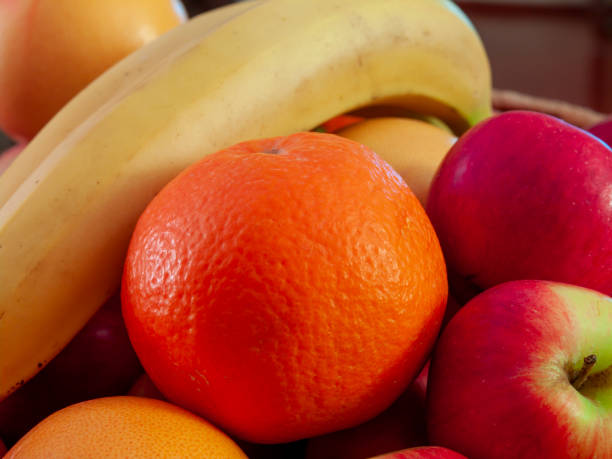 Wire basket full of fresh fruit