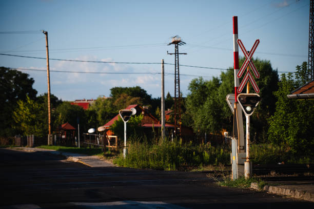 Railroad crossing the road outside Nykøbing Falster a town in the southern Denmark