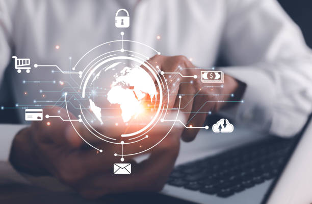 istock Hand touching on Global Internet connection. Business global internet connection application technology and digital marketing, Financial and banking, Digital link tech, big data. 1466007462
