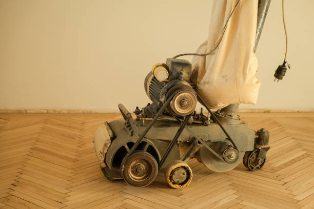 istock Old oak parquet polished with a sanding machine. New home concept shot. 1466011096
