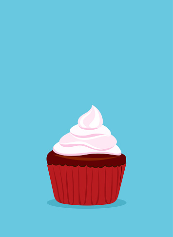 vector illustration with chocolate cupcake garnished with cream on light blue background