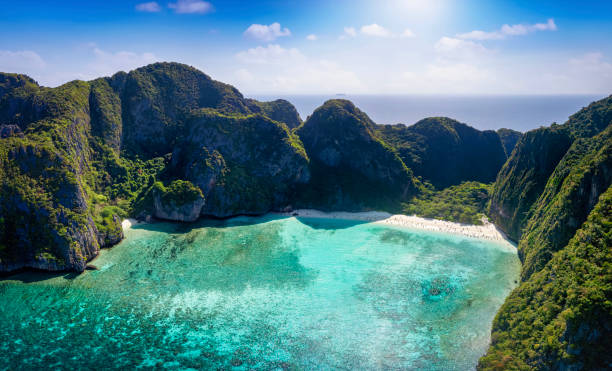 istock Aerial view of the famous Maya Beach, Phi Phi islands 1466021374