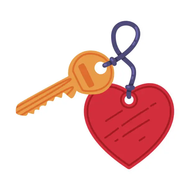 Vector illustration of Trinket with Key Hanging with Heart Keyring Vector Illustration