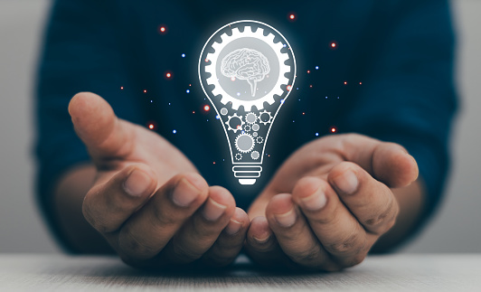 innovation concept creativity Wisdom, businessman and light bulb icon