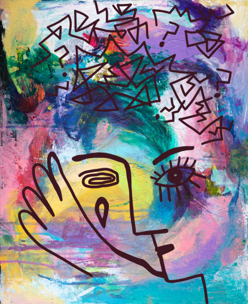 istock Woman with chaotic thought pattern, depression, sadness - Mental health concept 1466028080