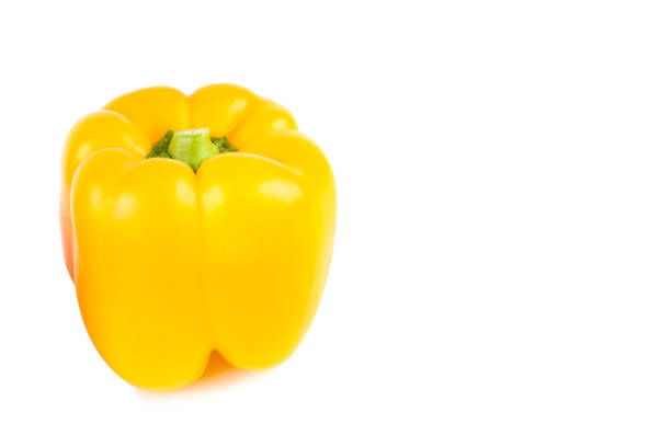 Yellow sweet pepper isolated on white background. Free space for text.