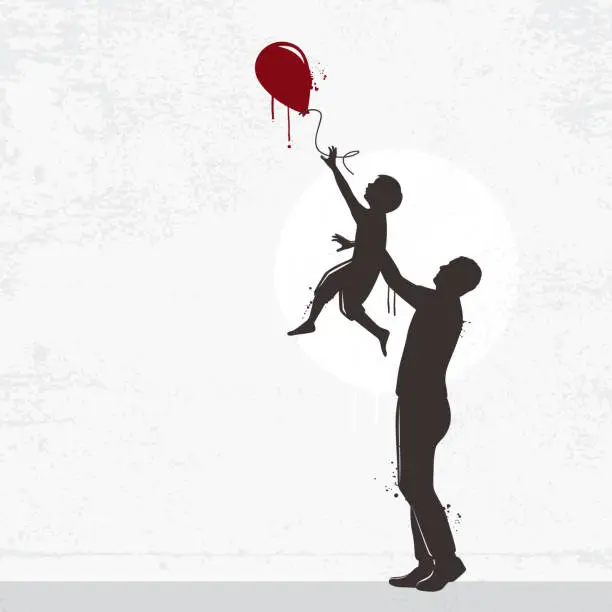 Vector illustration of Graffiti of father and son with red balloon