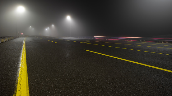 Foggy road at night. Taken with medium format camera. Kayseri, Türkiye.