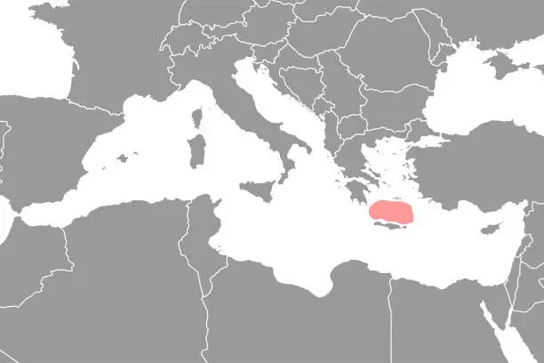 Vector illustration of Sea of Crete on the world map. Vector illustration.