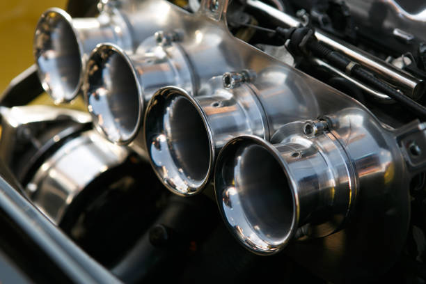 istock Classic car caburetor in close up. Tuner vehicle engine 1466042786