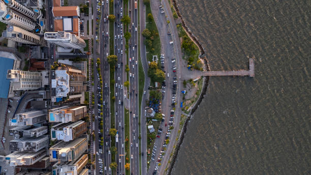 istock Buildings with highways close to a maritime pier 1466045550