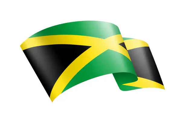 Vector illustration of Jamaica Flag Ribbon. Jamaican Flag Header Banner. Vector Stock Illustration