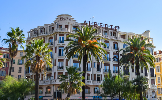 Nice, France, September 29 2019. Albert 1er Hotel exterior daytime view.