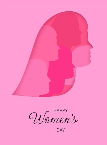 istock Women's Day pink card with woman silhouette and flowers 1466049795