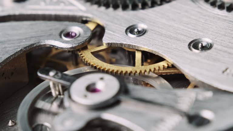 Clock Mechanism Rotates Close-Up