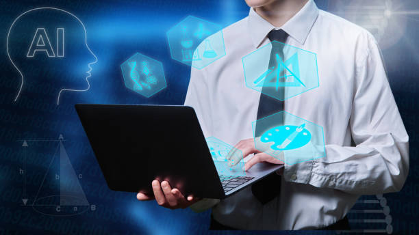 istock Young male using laptop ai for learning getting online education 1466061500