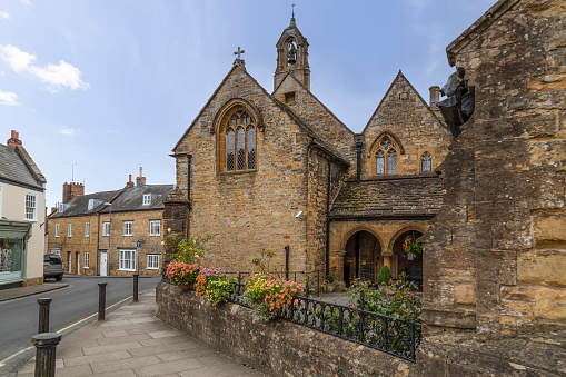 View of the St Johns Almshouse, Sherborne, Dorset; England.
