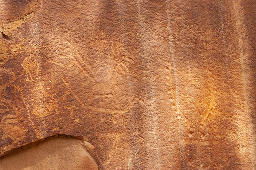 Petroglyph or rock art carvings of Native Americans on a canyon wall in Freemont,  National Park Capitol Reef  Utah, USA