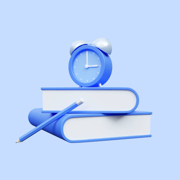 istock Books with an alarm clock on an isolated background in blue tones. 3d rendering 1466079602