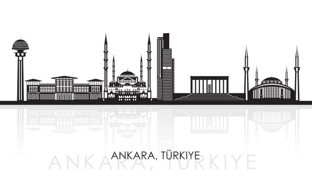 silhouette skyline panorama of city of ankara, turkiye - ankara stock illustrations