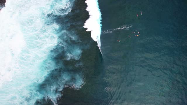 Drone Tahiti. Aerial view surf wave. surf trip to exotic tropical island