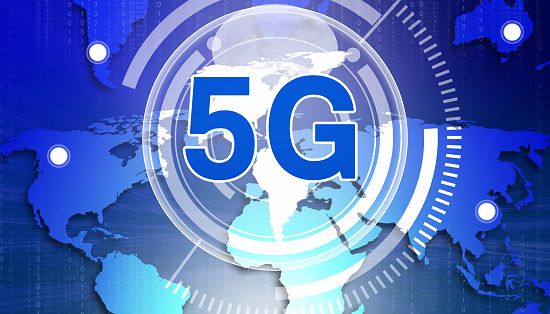 5G Fast speed wireless internet connection and technology concept. 3d illustration