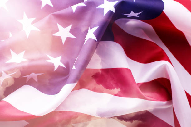American Flag on the grey background with empty space for text. Border for Independence day or Veteran's day.