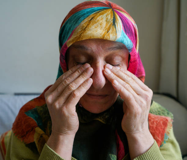 Sad lonely grandmother stock photo