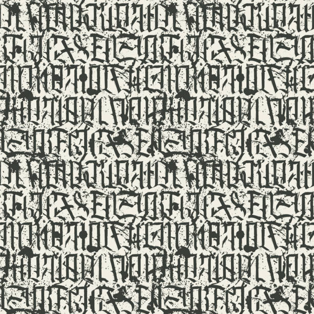 그런지 스타일의 대문자 고딕 문자의 매끄러운 패턴 - letterpress gothic style typescript alphabet stock illustrations