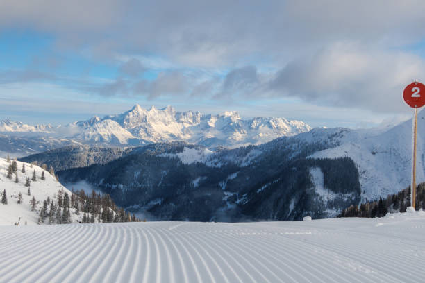 istock an red sign marks a red slope in the ski area 1466103376