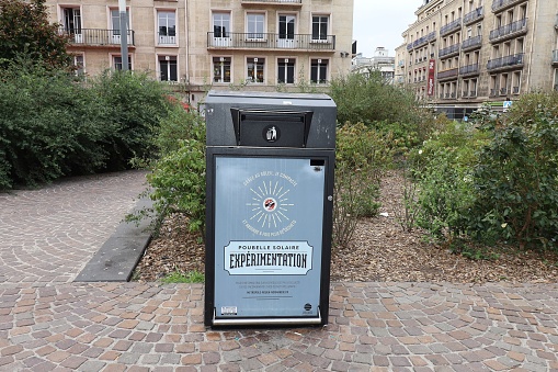 Solar compactor trash can, city of Rouen, department of Seine Maritime, France