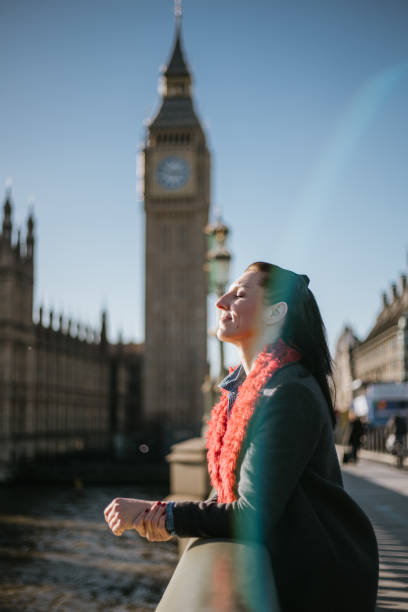 istock Woman having fun on Westminster Bridge 1466115520