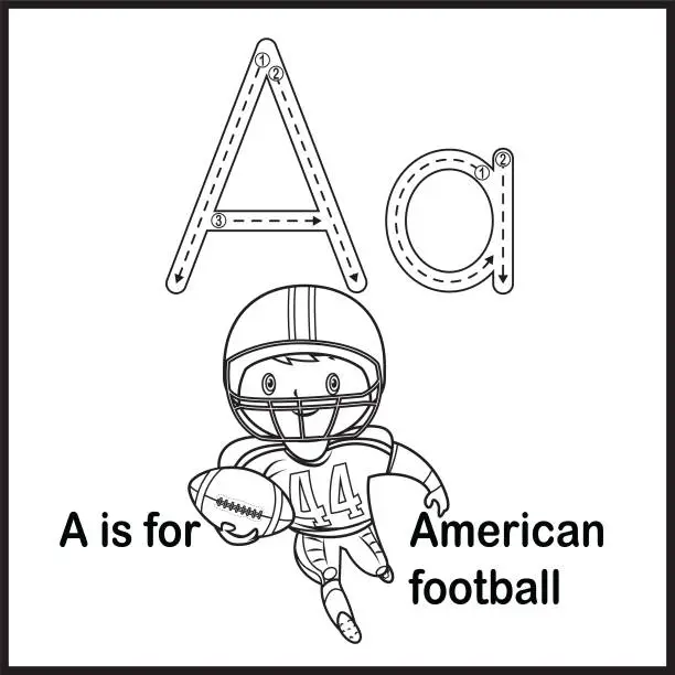 Vector illustration of Flashcard letter A is for American football vector Illustration