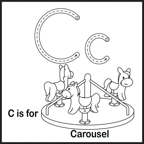 Vector illustration of Flashcard letter C is for Carousel  vector Illustration