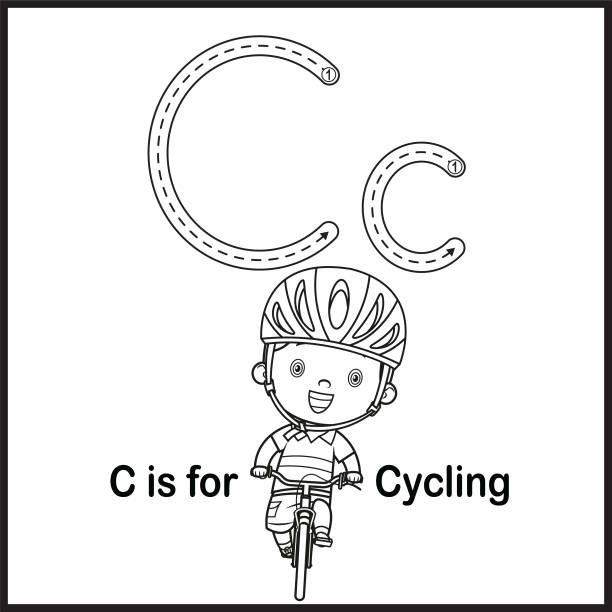 ilustrações de stock, clip art, desenhos animados e ícones de flashcard letter c is for cycling vector illustration - humor book fun human age