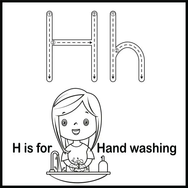 Vector illustration of Flashcard letter H is for Hand Washing vector Illustration