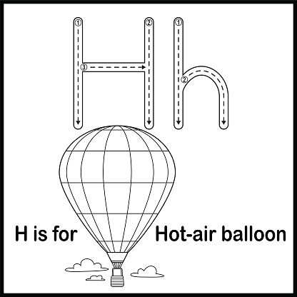 Flashcard letter H is for Hot Air Balloon vector Illustration